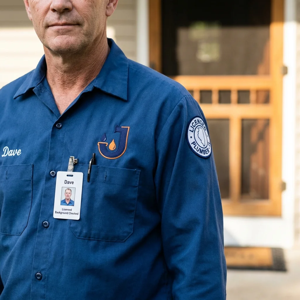 Licensed plumber showing ID badge in Oak Creek, WI