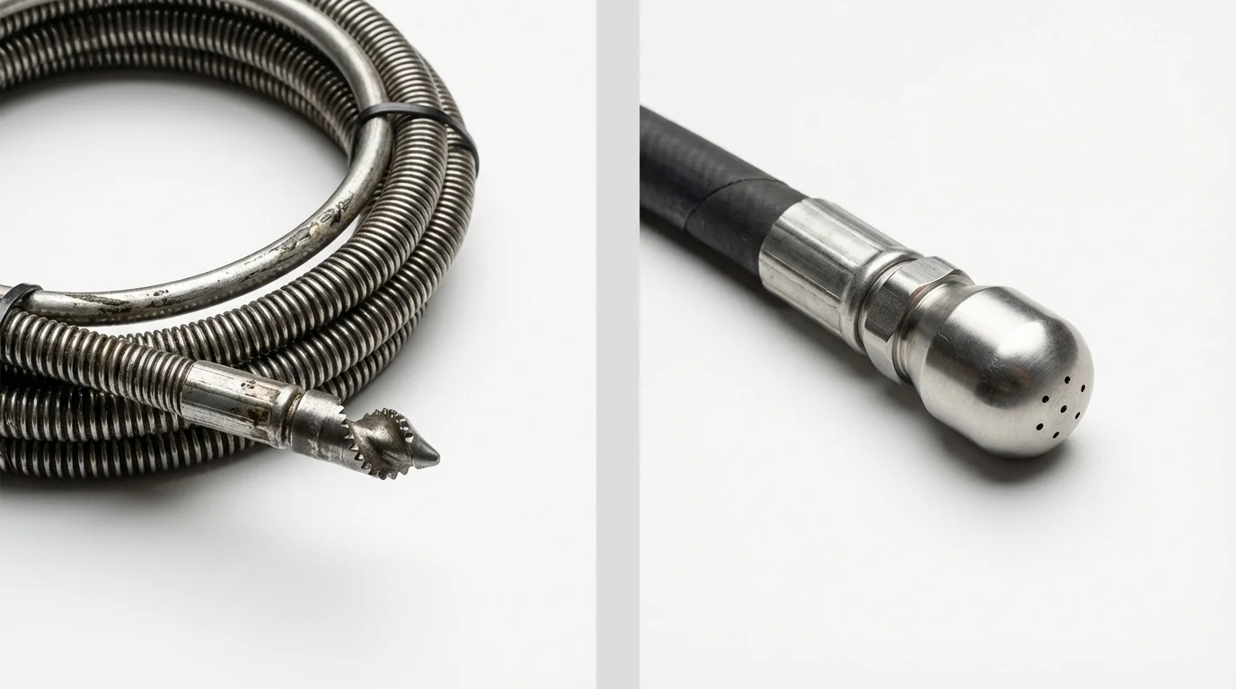Drain snake cable and hydro jetting nozzle used for drain cleaning in Oak Creek, WI
