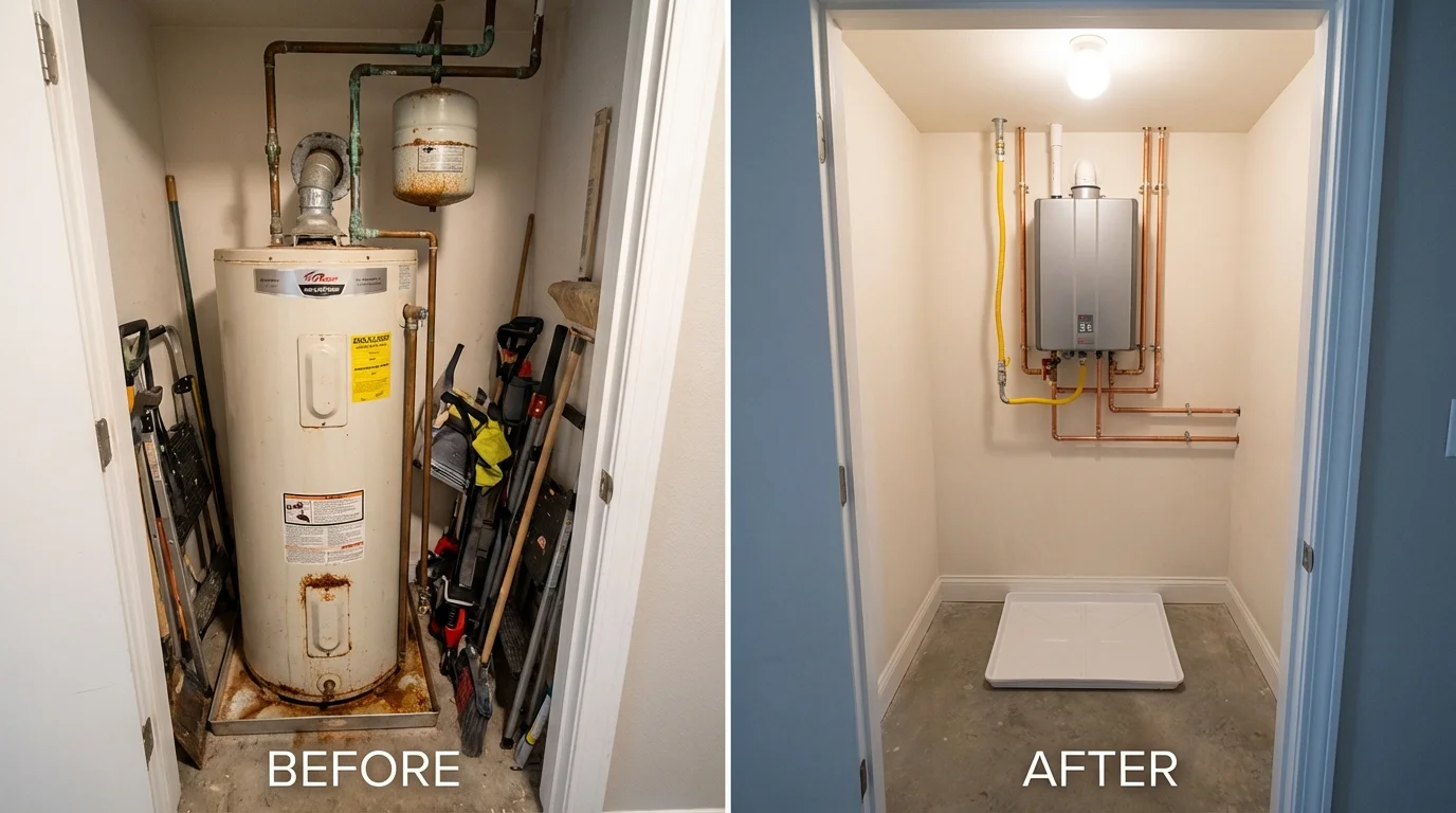Tank water heater versus wall-mounted tankless unit comparison for Oak Creek, WI homeowners