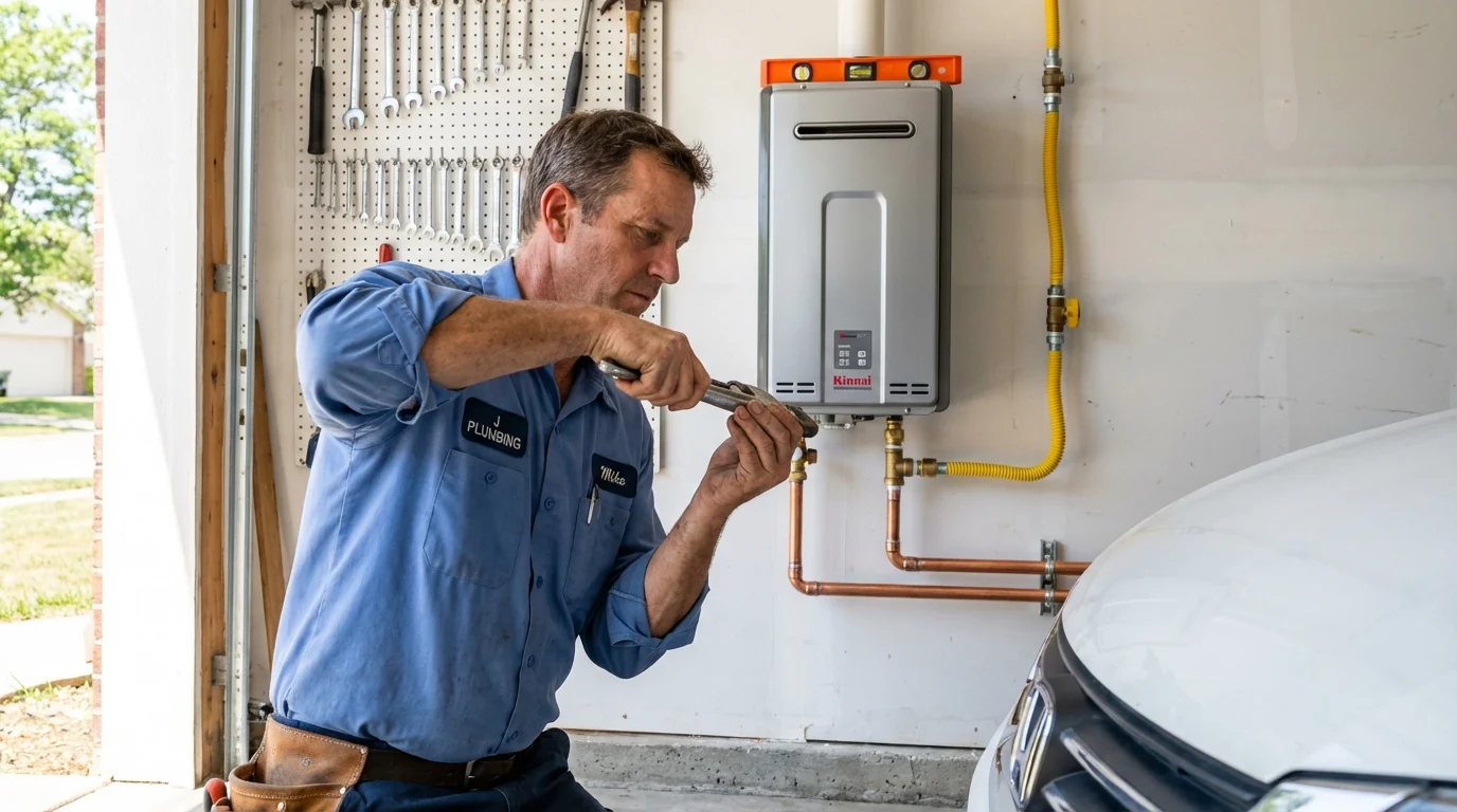 Tankless water heater installation by a Johns Plumbing LLC plumber in Oak Creek